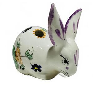 Vintage Secla Portugal Bunny Hand Painted Figurine Floral Design Easter